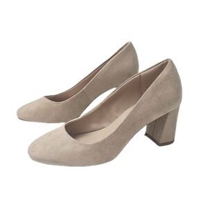 Kelly & Katie Block Heel Pumps Beige Nude Faux Suede Mid Heel Shoes Size 7